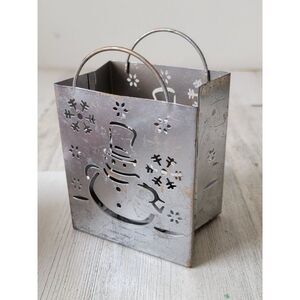 Silver snowman AS IS snowflake tea light holder Xmas decor
